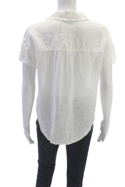 Cloth & Stone Womens Basic Linen Button-Up White Short Sleeve Collared Size M