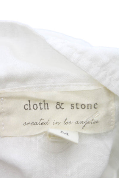 Cloth & Stone Womens Basic Linen Button-Up White Short Sleeve Collared Size M