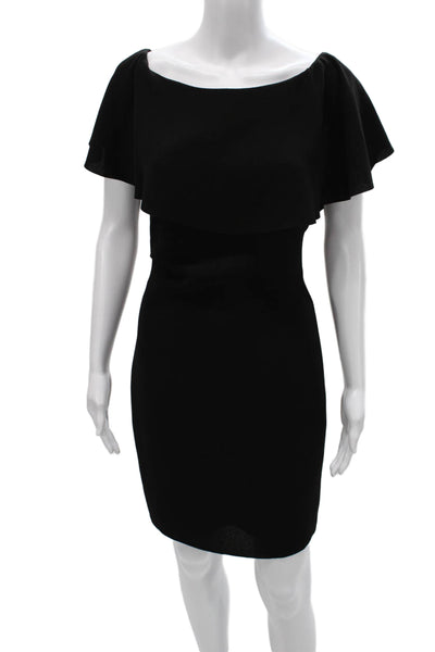 Reiss Women Sheath Off The Shoulder Black Short Sleeve Zip Polyester Size 2