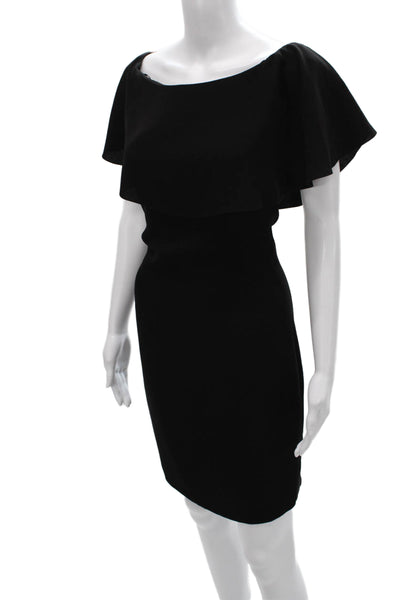 Reiss Women Sheath Off The Shoulder Black Short Sleeve Zip Polyester Size 2