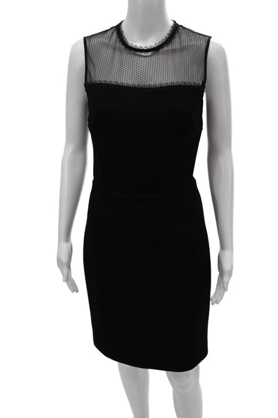 Reiss Women Black Polka Dot Sheath Dress Sleeveless Mid-Calf Round Neck Size 2