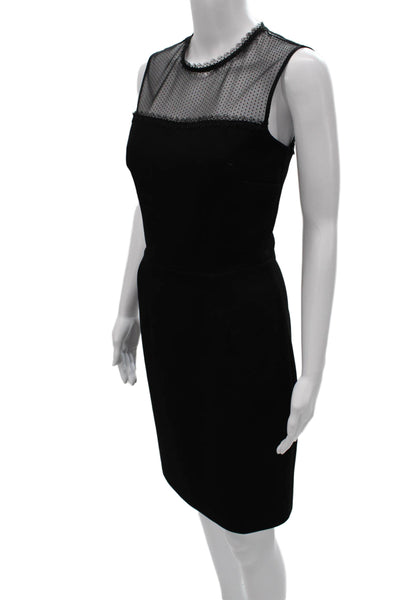 Reiss Women Black Polka Dot Sheath Dress Sleeveless Mid-Calf Round Neck Size 2