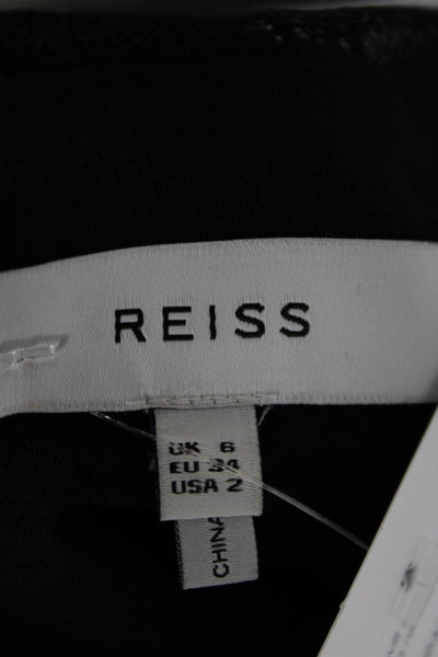 Reiss Women Black Polka Dot Sheath Dress Sleeveless Mid-Calf Round Neck Size 2