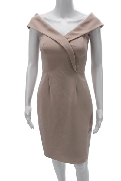 Reiss Womens Bodycon Dress Beige Off Shoulder Mid Calf Zip Size 2