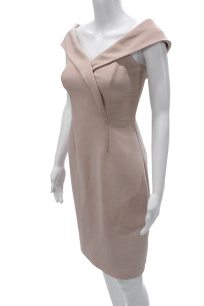 Reiss Womens Bodycon Dress Beige Off Shoulder Mid Calf Zip Size 2