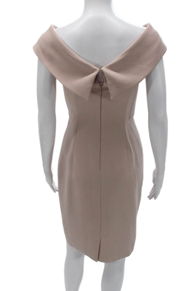 Reiss Womens Bodycon Dress Beige Off Shoulder Mid Calf Zip Size 2