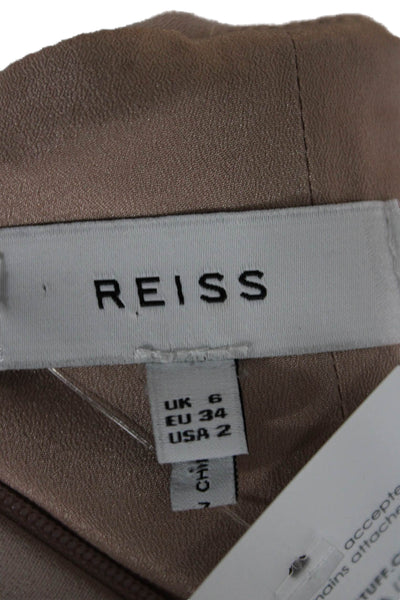 Reiss Womens Bodycon Dress Beige Off Shoulder Mid Calf Zip Size 2