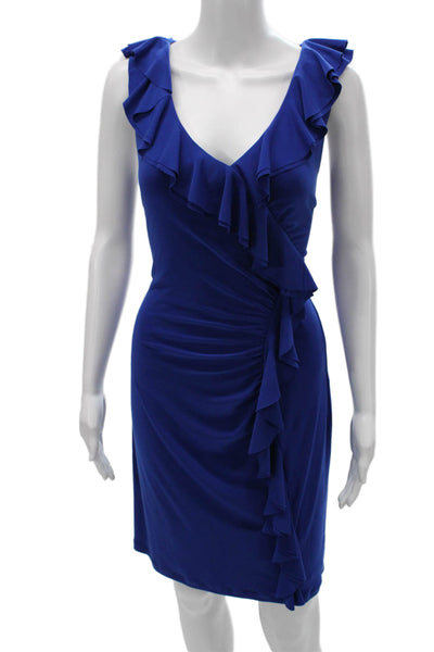 Lauren Ralph Lauren Womens Sheath Dress Blue VNeck Sleeveless Knee Length Size 8