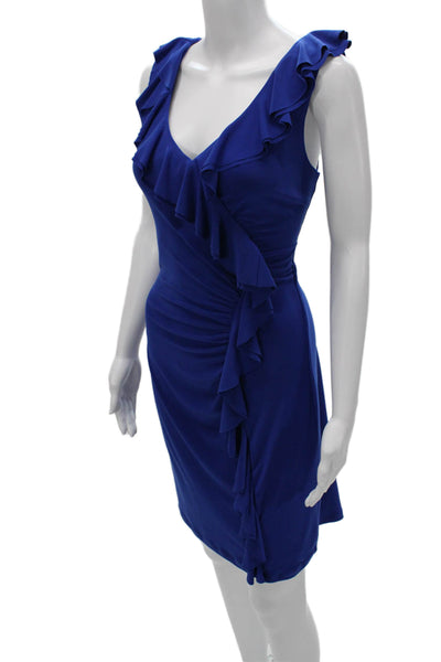 Lauren Ralph Lauren Womens Sheath Dress Blue VNeck Sleeveless Knee Length Size 8
