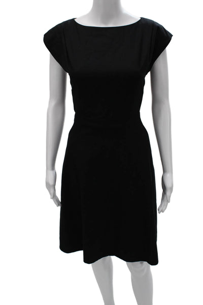 J Crew Women Fit & Flare Wool Dress Black Boat Neck Short Sleeve Zip Size 6