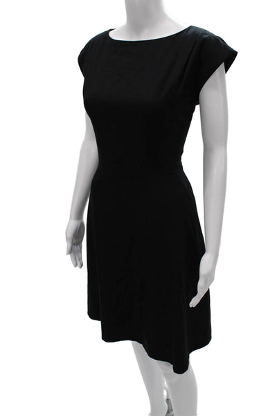 J Crew Women Fit & Flare Wool Dress Black Boat Neck Short Sleeve Zip Size 6