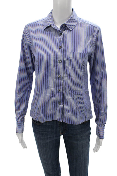 Mona Thalheimer Women Blue Striped Collared Button-Up Size XS
