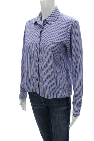 Mona Thalheimer Women Blue Striped Collared Button-Up Size XS