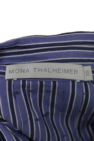 Mona Thalheimer Women Blue Striped Collared Button-Up Size XS