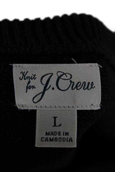 J Crew Mens Pullover Sweater Black 100% Cotton Crew Neck Long Sleeve Size L