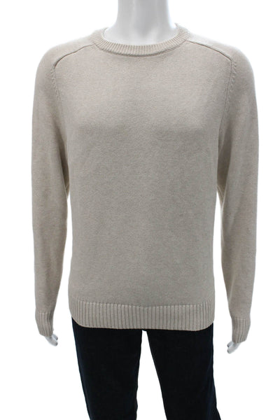 J Crew Mens Pullover Sweater Beige Crew Neck 100% Cotton Long Sleeve Size M