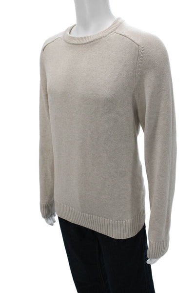 J Crew Mens Pullover Sweater Beige Crew Neck 100% Cotton Long Sleeve Size M