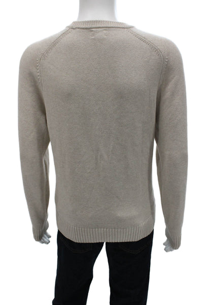 J Crew Mens Pullover Sweater Beige Crew Neck 100% Cotton Long Sleeve Size M