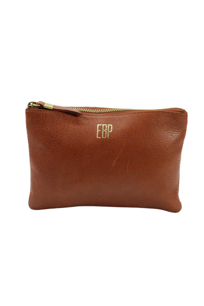 Madewell Womens Leather Gold Tone Clutch Handbag Chestnut Brown