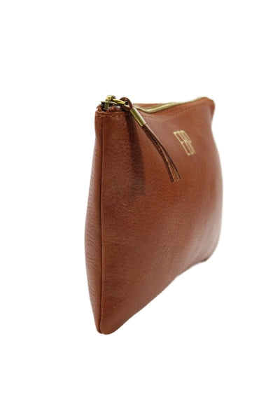 Madewell Womens Leather Gold Tone Clutch Handbag Chestnut Brown