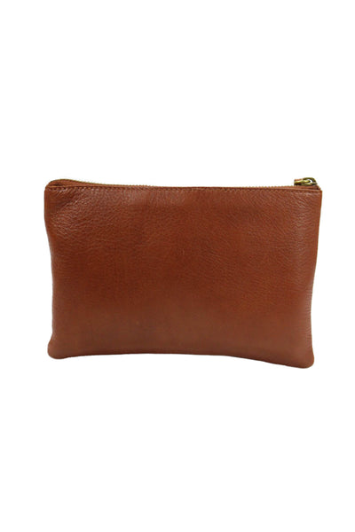 Madewell Womens Leather Gold Tone Clutch Handbag Chestnut Brown