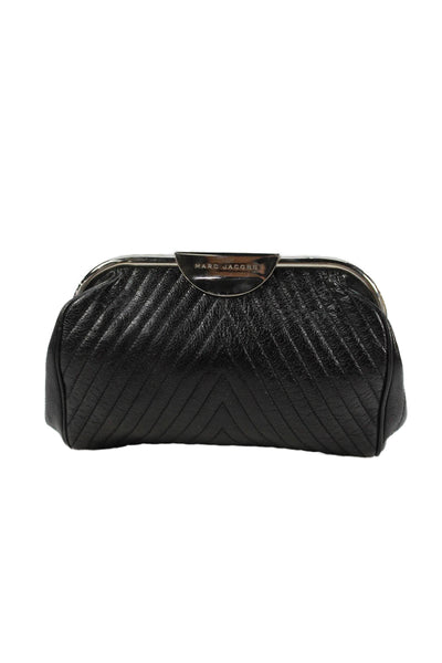 Marc Jacobs Womens Leather Silver Tone Clutch Handbag Black