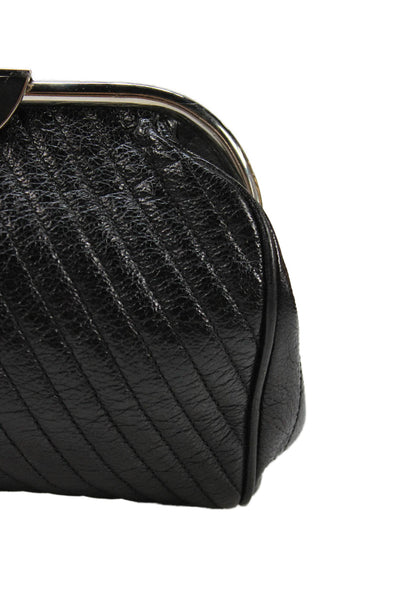 Marc Jacobs Womens Leather Silver Tone Clutch Handbag Black