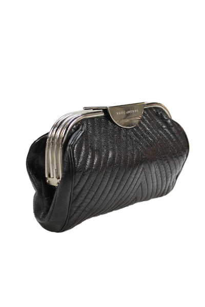 Marc Jacobs Womens Leather Silver Tone Clutch Handbag Black
