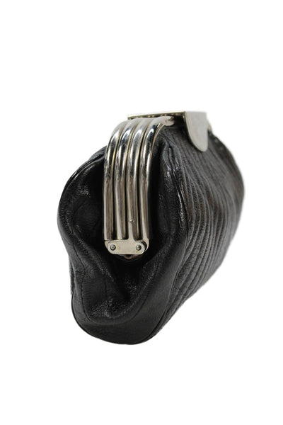 Marc Jacobs Womens Leather Silver Tone Clutch Handbag Black