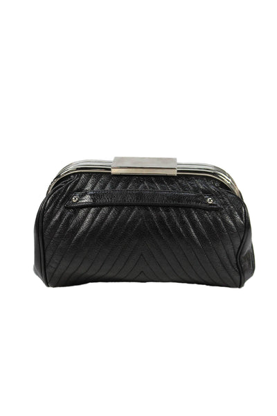 Marc Jacobs Womens Leather Silver Tone Clutch Handbag Black