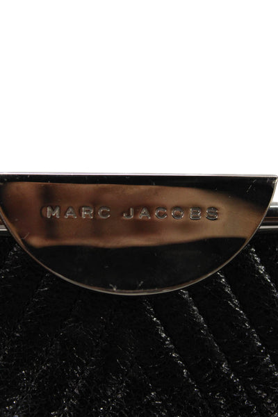 Marc Jacobs Womens Leather Silver Tone Clutch Handbag Black