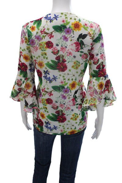 Calvin Klein Womens White Floral V-Neck 3/4 Sleeve Basic Blouse Size S