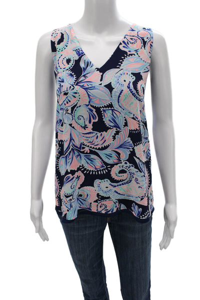 Lilly Pulitzer Women Multicolor Floral VNeck Sleeveless Polyester Blouse Size L