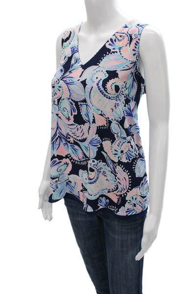 Lilly Pulitzer Women Multicolor Floral VNeck Sleeveless Polyester Blouse Size L