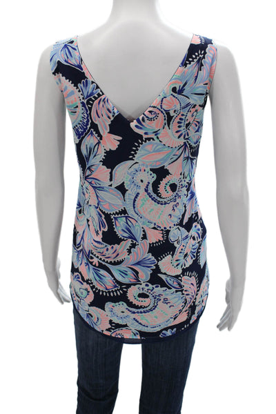 Lilly Pulitzer Women Multicolor Floral VNeck Sleeveless Polyester Blouse Size L