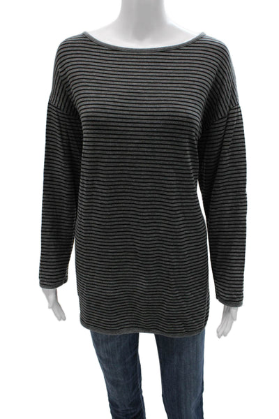 Eileen Fisher Womens Striped Boat Neck Long Sleeve Tunic Gray Petites Size S