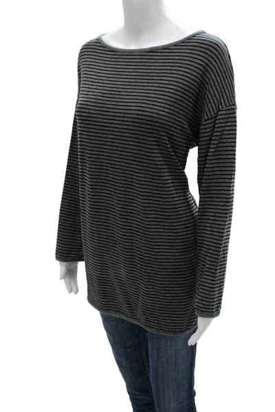 Eileen Fisher Womens Striped Boat Neck Long Sleeve Tunic Gray Petites Size S
