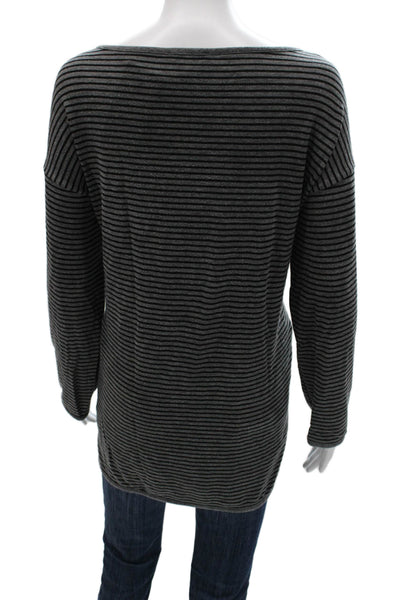 Eileen Fisher Womens Striped Boat Neck Long Sleeve Tunic Gray Petites Size S