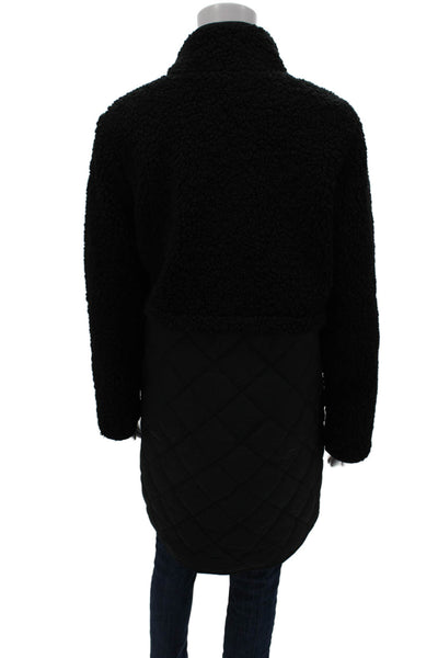 J Crew Womens Quilted Coat Black Button Long Sleeve Polyester Size S
