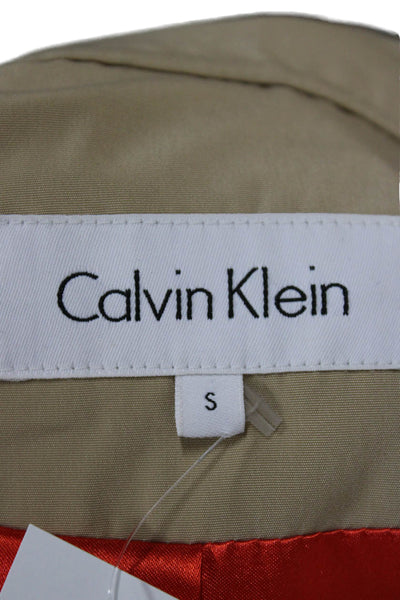 Calvin Klein Womens Trench Coat Beige Long Sleeve Button Polyester Size S
