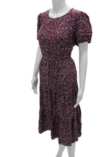 J Crew Womens Fit & Flare Red Floral Short Sleeve Dress Zip Round Neck Size 2XL