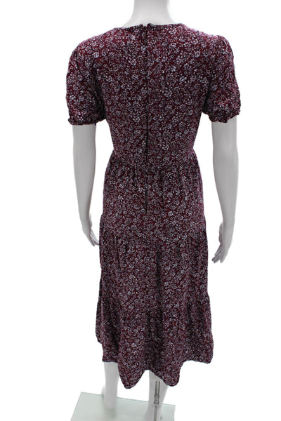J Crew Womens Fit & Flare Red Floral Short Sleeve Dress Zip Round Neck Size 2XL