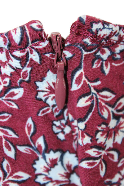 J Crew Womens Fit & Flare Red Floral Short Sleeve Dress Zip Round Neck Size 2XL