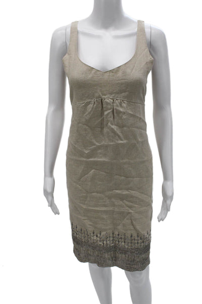 Eileen Fisher Women Tank Dress Beige Linen V Neck Short Size 8