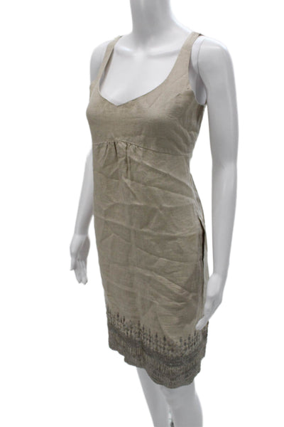 Eileen Fisher Women Tank Dress Beige Linen V Neck Short Size 8