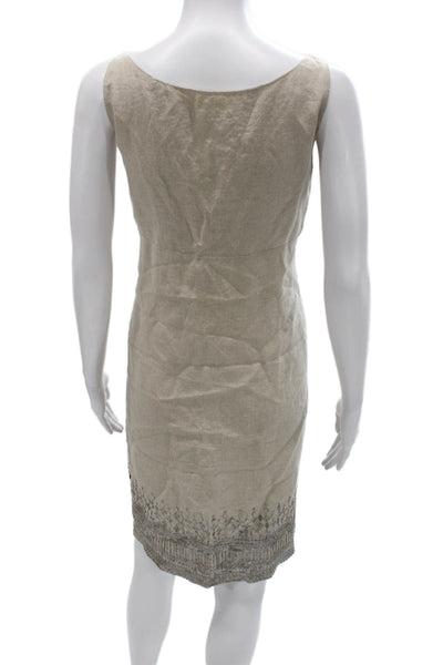 Eileen Fisher Women Tank Dress Beige Linen V Neck Short Size 8