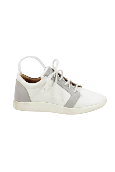 Giuseppe Zanotti Womens Leather Low Top Lace Up Sneakers White Grey Size 38 8