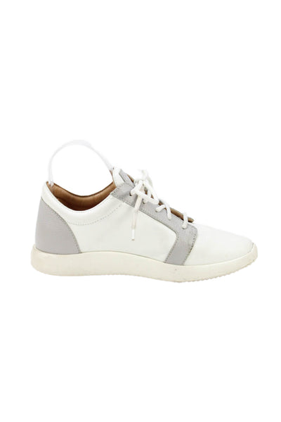 Giuseppe Zanotti Womens Leather Low Top Lace Up Sneakers White Grey Size 38 8