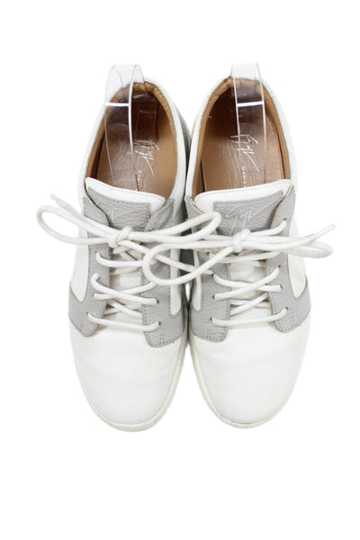 Giuseppe Zanotti Womens Leather Low Top Lace Up Sneakers White Grey Size 38 8