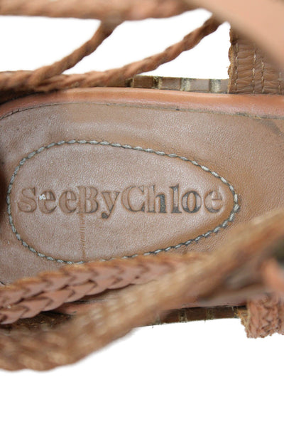See by Chloe Womens Leather Woven Strappy Sandals Brown Size 38 8